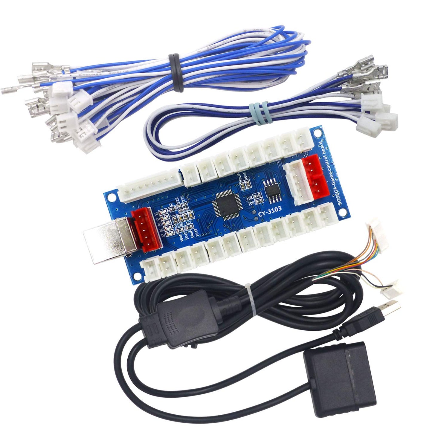 SJ@JX Arcade Controller Zero Delay Encoder PCB Board Arcade DIY Kit Joystick Button 5V Power for PC Raspberry Pi Android PS2 PS3