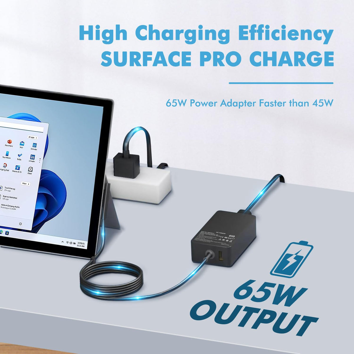 65W Surface Pro Laptop Charger Compatible with Microsoft Surface Pro 11 10 9 8 7 6 5 4 3 X Power Adapter,Surface Laptop 1 2 3,Compatible for Both