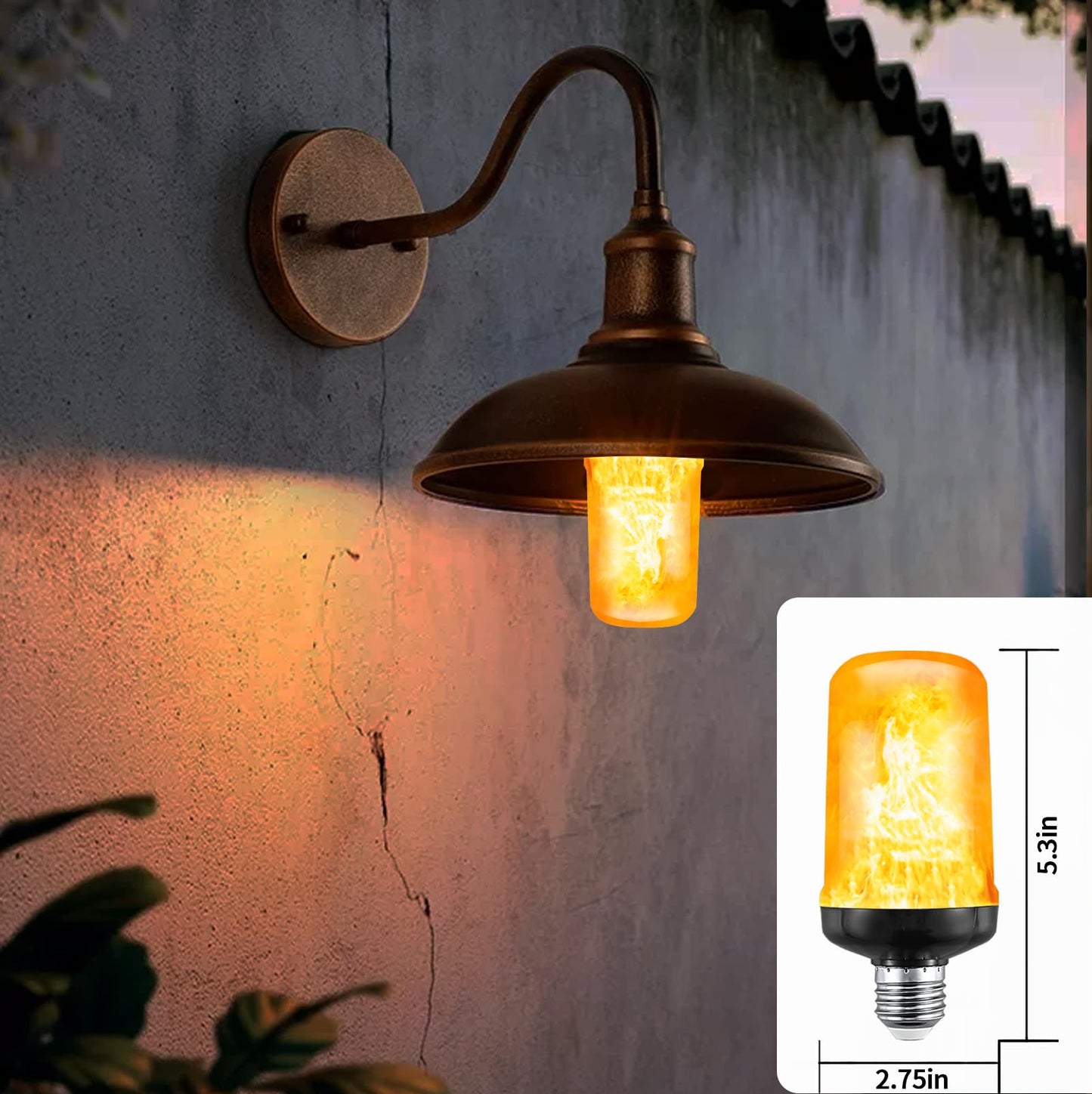 JAHEKS Flame Light Bulbs, Flickering Light Bulb with 4 Modes Upside Down Effect, 5W E26 Base Orange LED Fire Lights for Halloween Christmas, Indoor