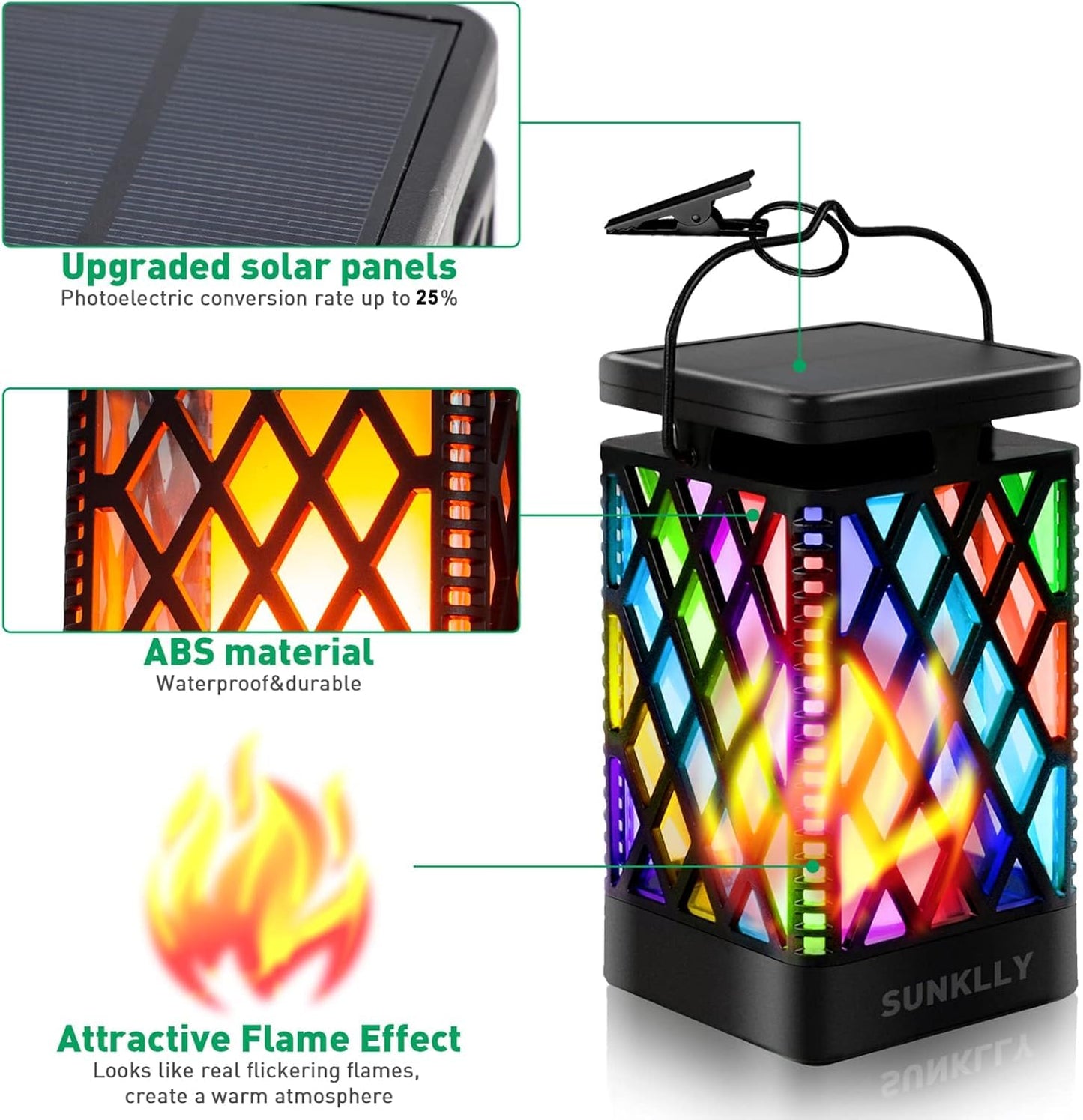 Solar Lanterns-Sunklly Hanging Solar Lights Color Changing & Fixed 9 Modes Waterproof Hanging Lanterns Outdoor Lights Flickering Flame Camping