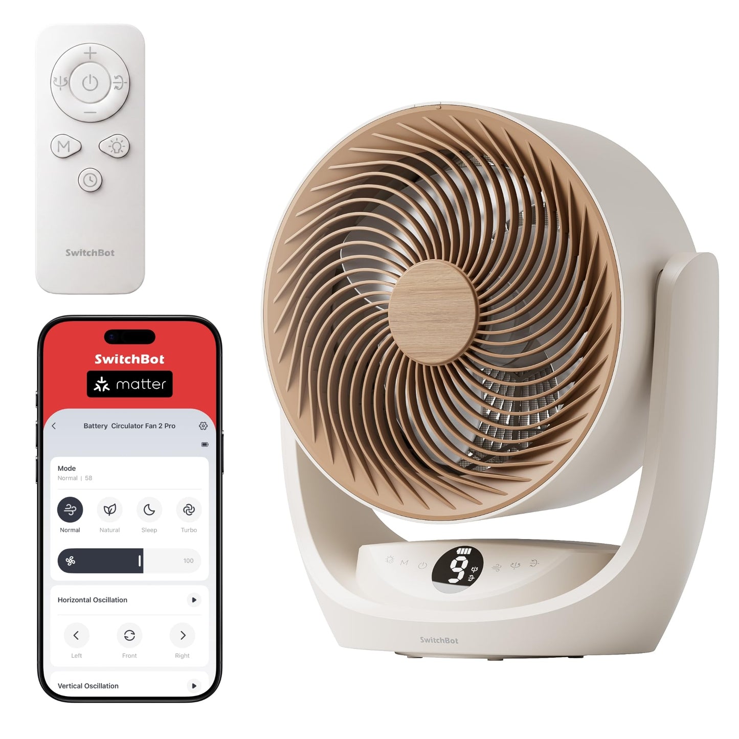SwitchBot Smart Fan for Bedroom, 110ft Air Circulator Fan, 21dB Quiet Rechargeable Cordless Desk Fan, Oscillating Table Fan with Remote/App