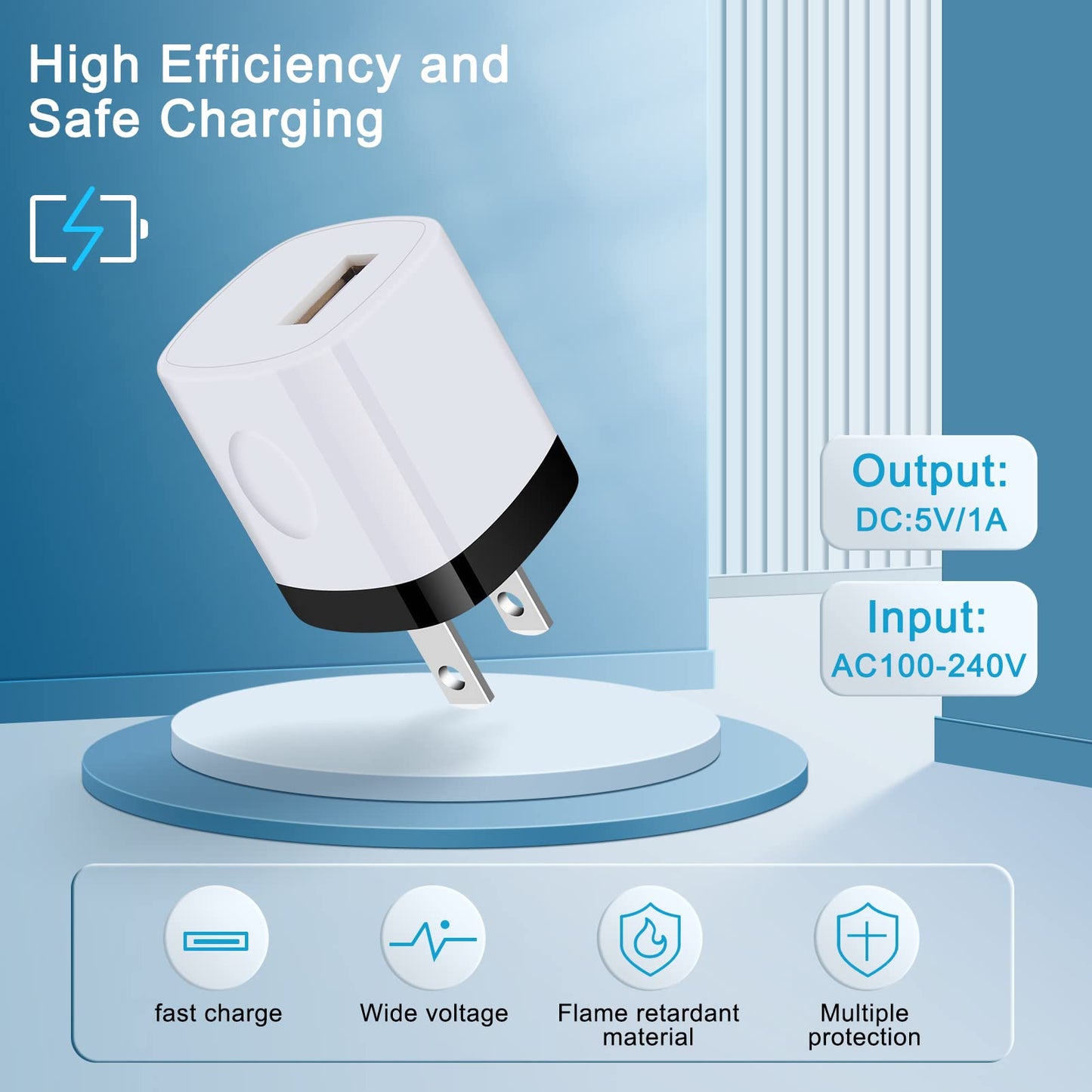 Charging Block,Charger Box,5Pack Travel Single Port USB Wall Charger Brick Cubes for iPhone 17/16/15/14/13/12/X/8 Plus/7/6S/Samsung Galaxy S25 S24 S23