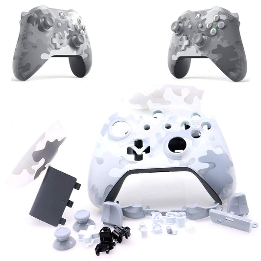 Deal4GO Translucent Faceplate Full Housing Shell kit w/Full Buttons Thumbsticks Replacement for Xbox One S Wireless Controller 1708 Arctic Camo