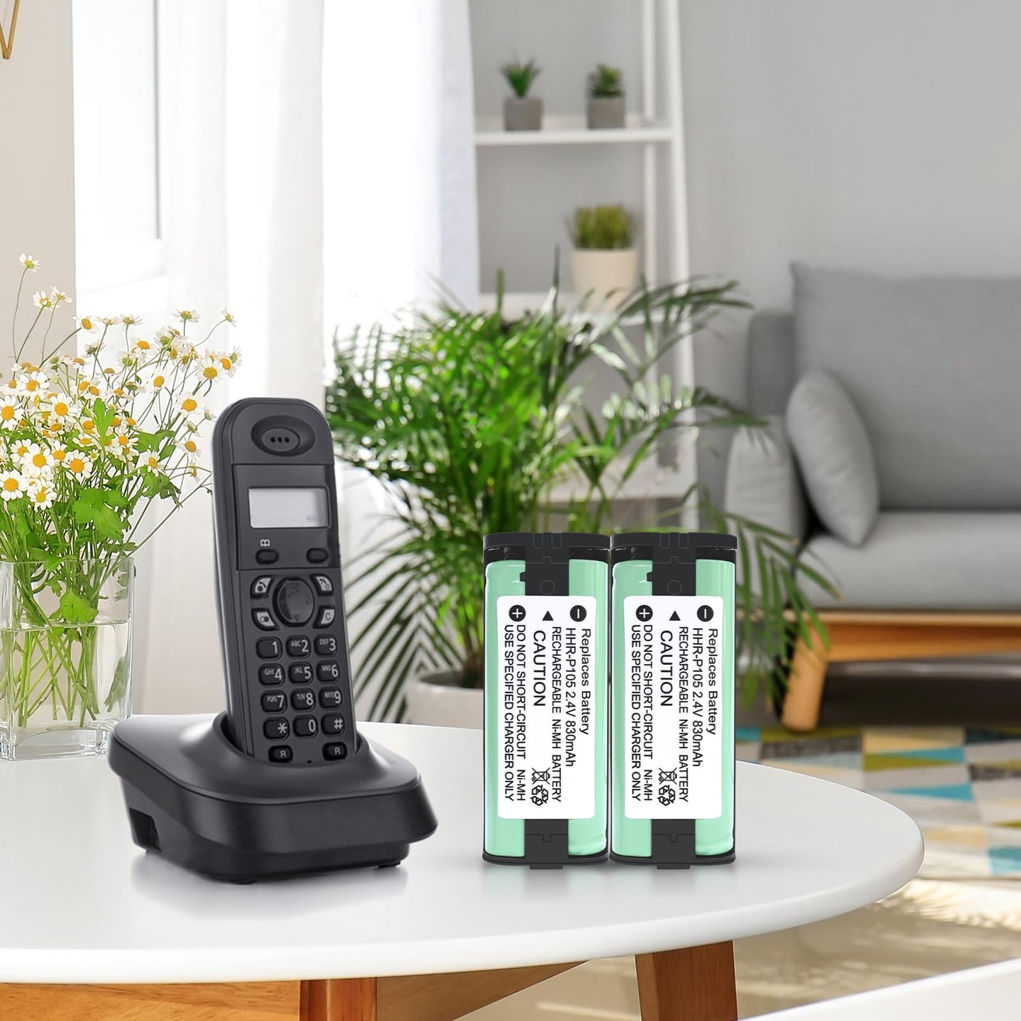 EOCIK 2 Pack HHR-P105 NI-MH Rechargeable Battery for Cordless Phone 2.4V 830mAh Replacement Batteries for Panasonic