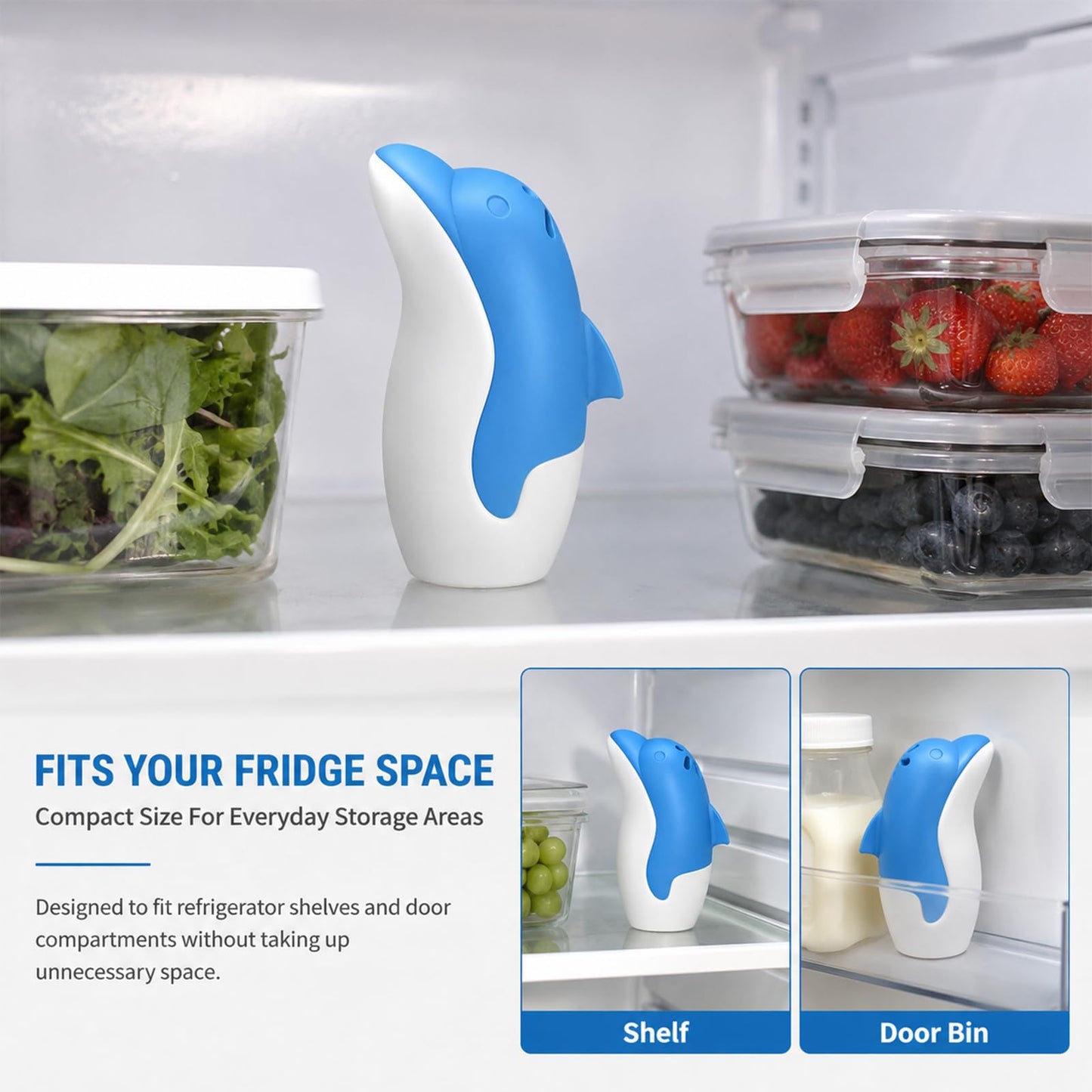 Asltw Refrigerator Deodorizer Box, Dolphin Design Refillable Absorber(Blue)
