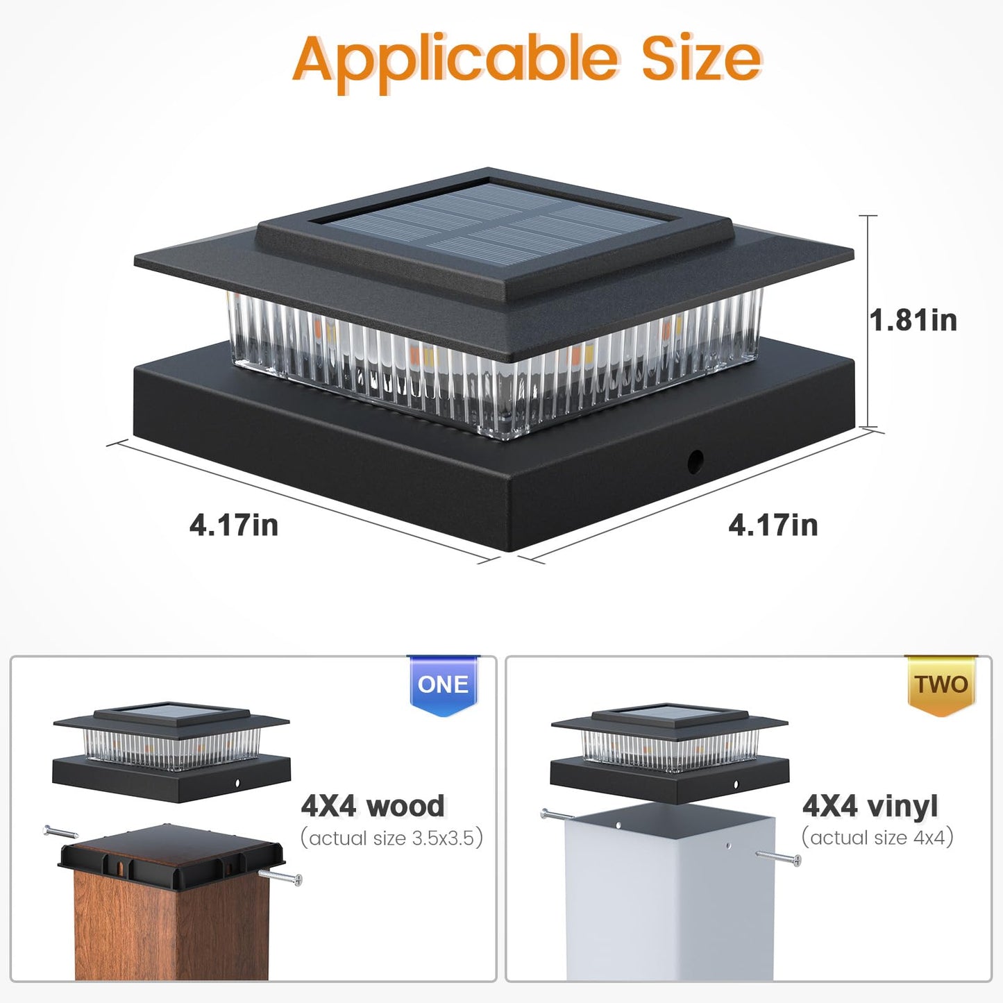 APONUO 6 Pack Solar Post Cap Lights Color Changing - 8 Solid Colors & Flowing Multicolor, IP65 Waterproof for 4x4 Wood/Vinyl Posts, Auto On/Off Deck