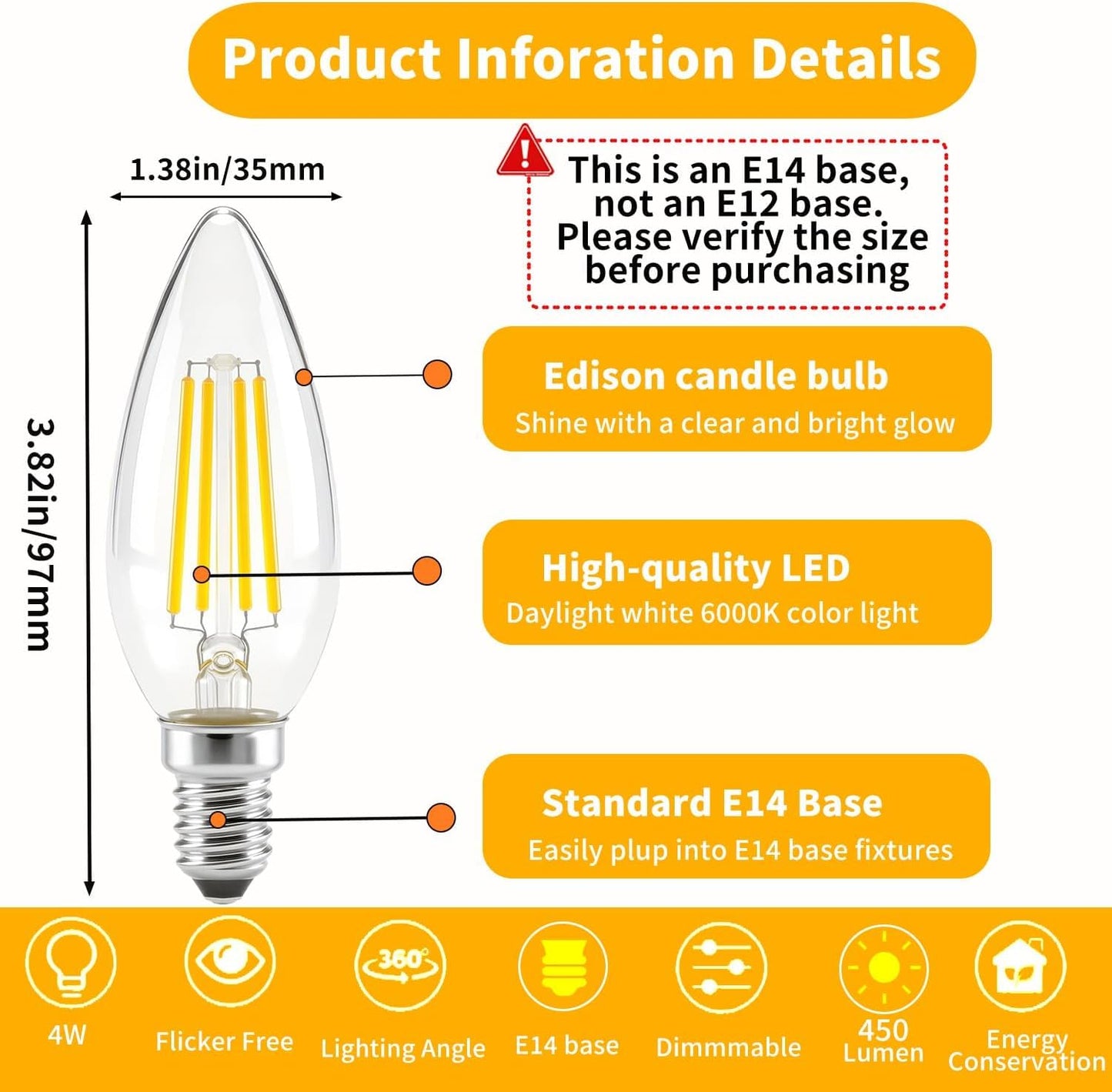 SSXBF E14 European Base Bulb,40W Equivalent?Warm 2700K 6 Pack