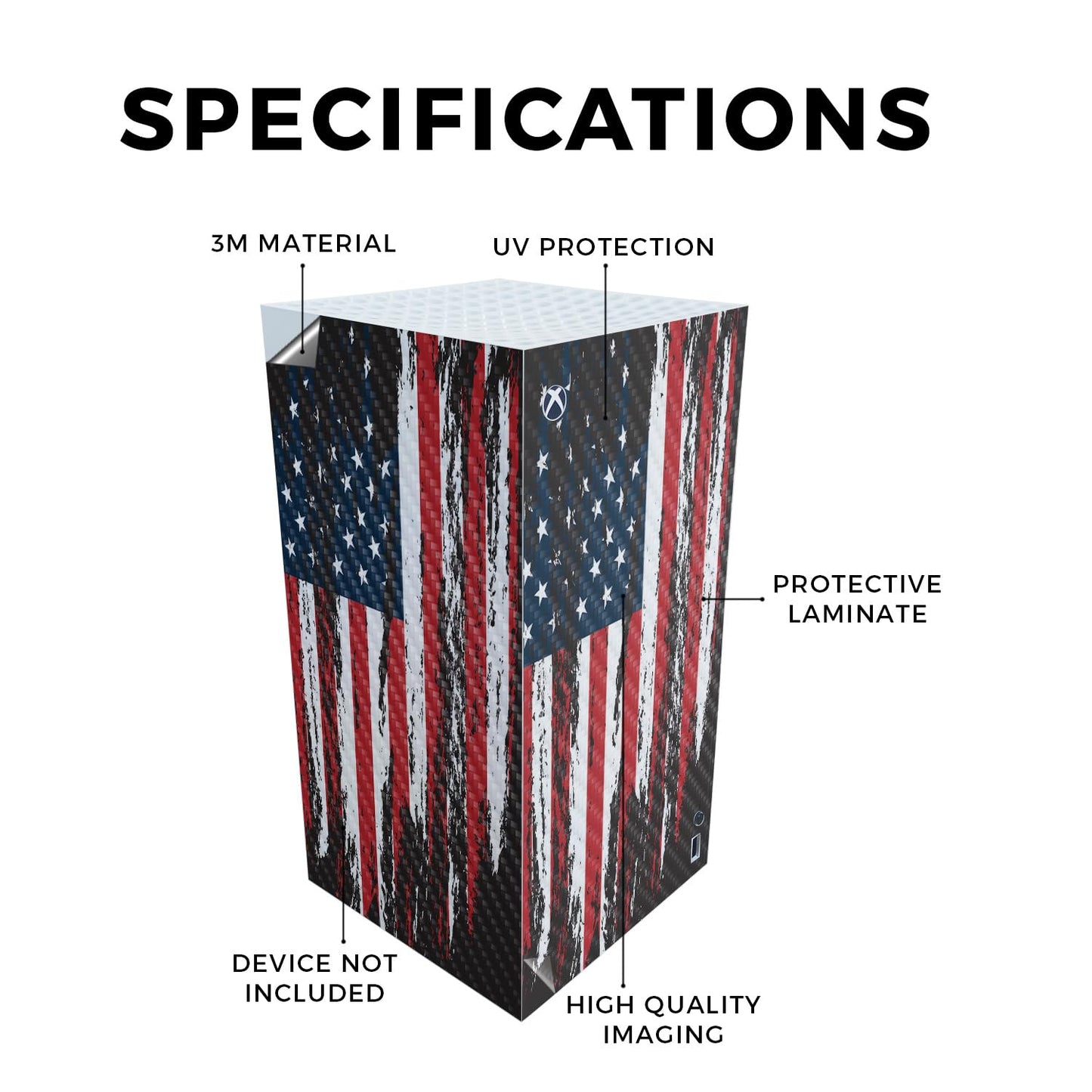 Carbon Fiber Gaming Skin Compatible with Microsoft Xbox Series X Digital Edition - Tattered Flag - Premium 3M Vinyl Protective Wrap Decal Cover - Easy
