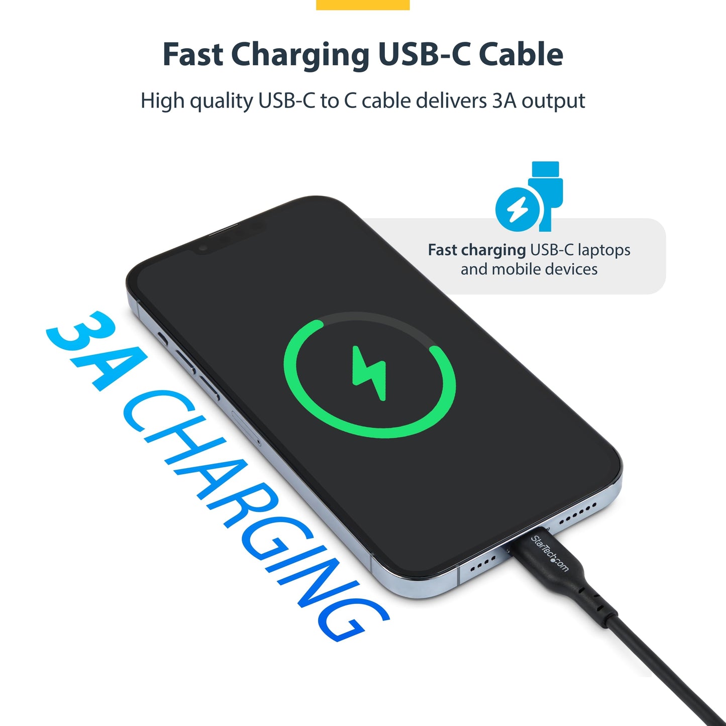 StarTech.com 13ft (4m) USB-C Charging Cable, Charge & Sync, 60W (3A) PD, USB 2.0 Laptop Charger Cable, TPE, Charging Cord
