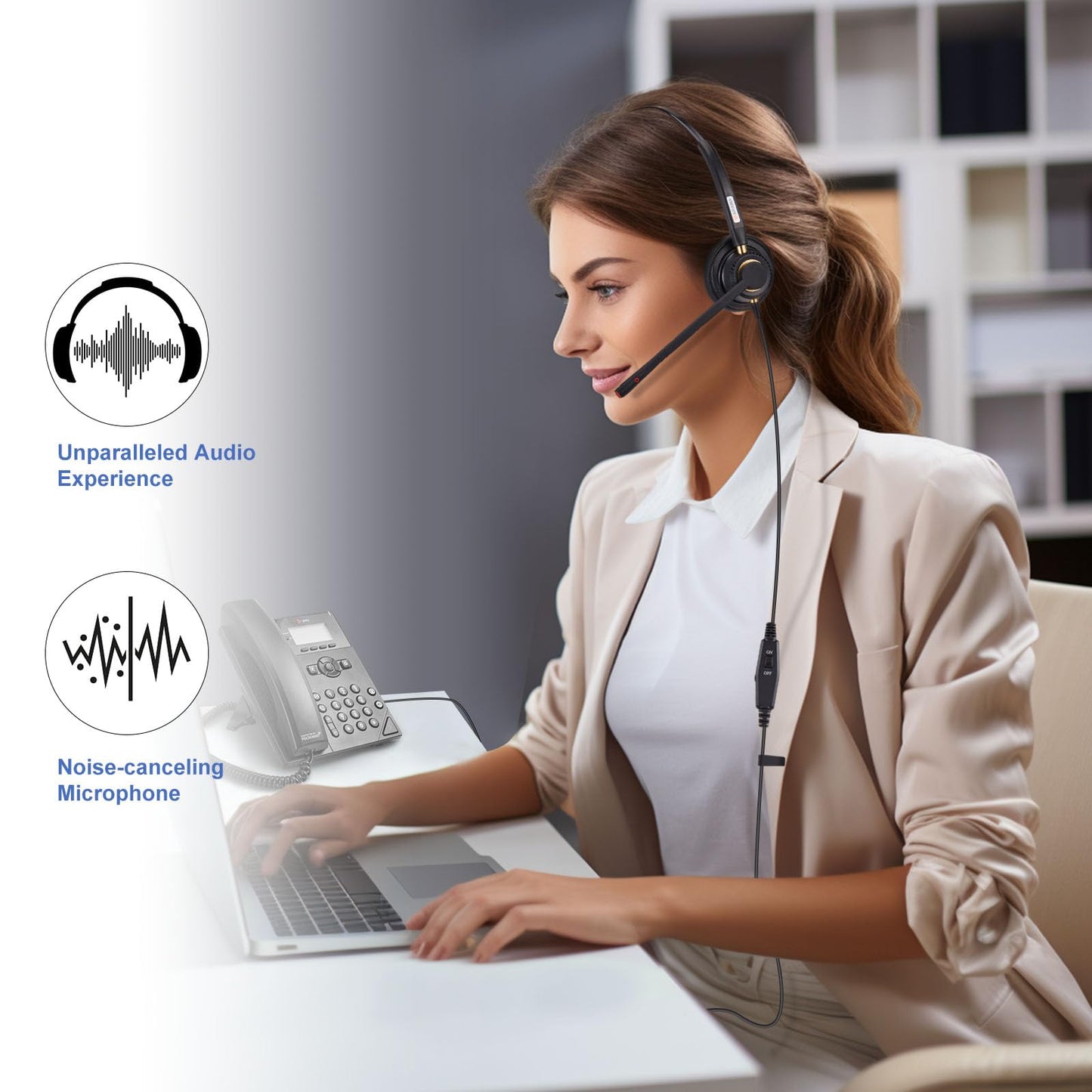 Arama Phone Headset for Cisco Landline, Noise Canceling Microphone Mute Switch Telephone Headset Compatible with Cisco IP-7821 7841 7942G 7931G 7940