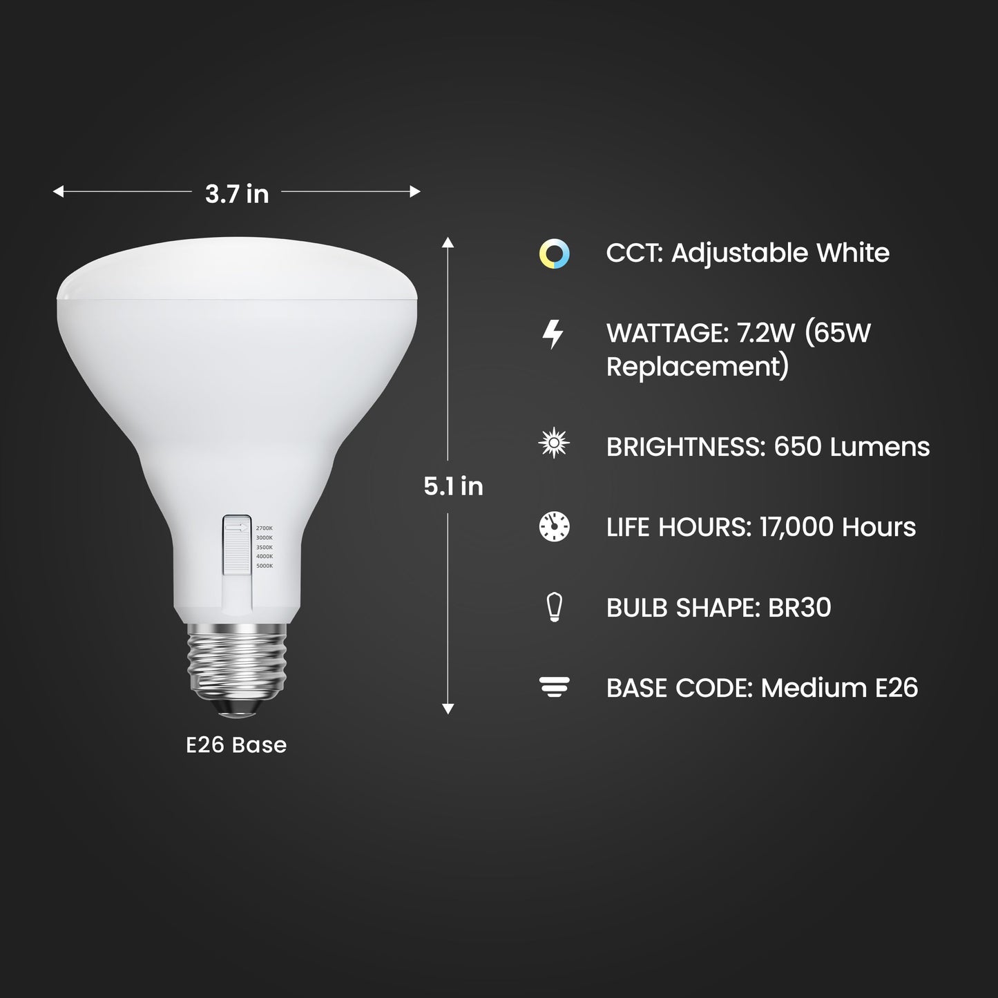 Feit Electric BR30 LED Light Bulbs, 65W Eq, Dimmable, 5CCT, 6 Pack