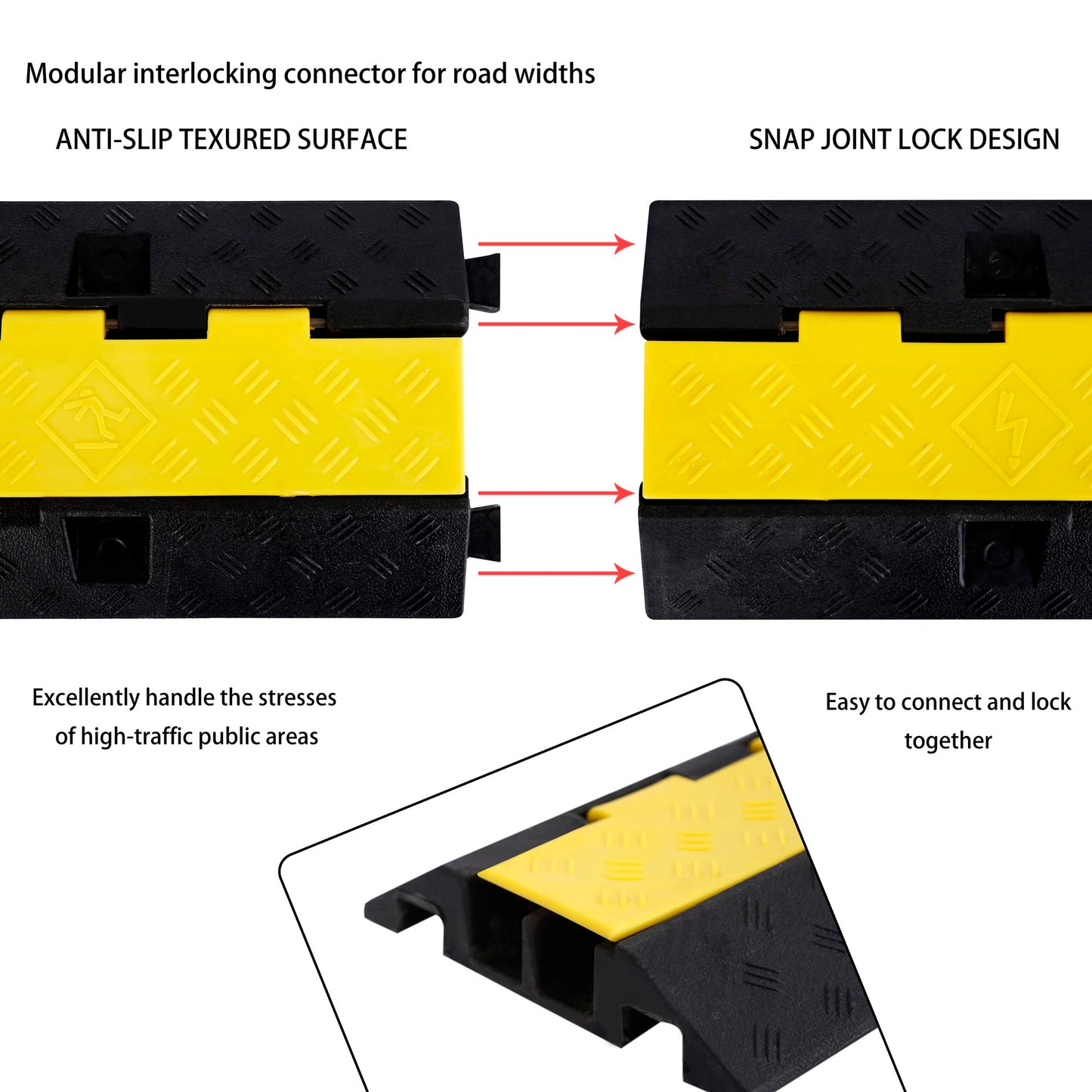 YONSHENG Rubber Cable Ramp Cord Cover Cable Protector Ramps Wire Hose Protective 22000Lbs Load Capacity Traffic 2 Channel Speed Bump for Asphalt