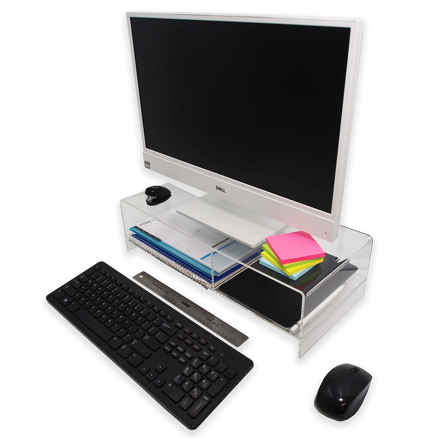 CuteBox Company Clear 5mm Deluxe Acrylic Monitor Stand for Computers, Monitors, Laptops, Tablets, Office Use, Home Use, Desks, Tabletop, Standing