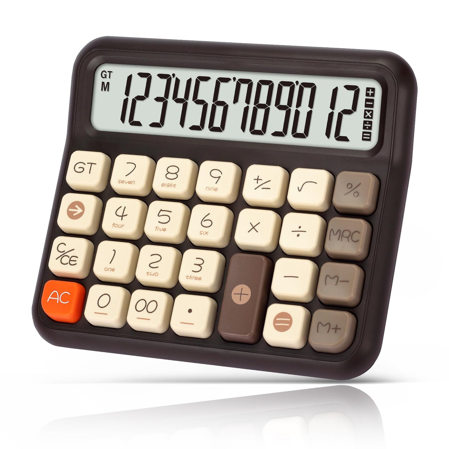 Pendancy Cute Desk Calculator, 12-Digit LCD, Typewriter-Style Keys, Brown