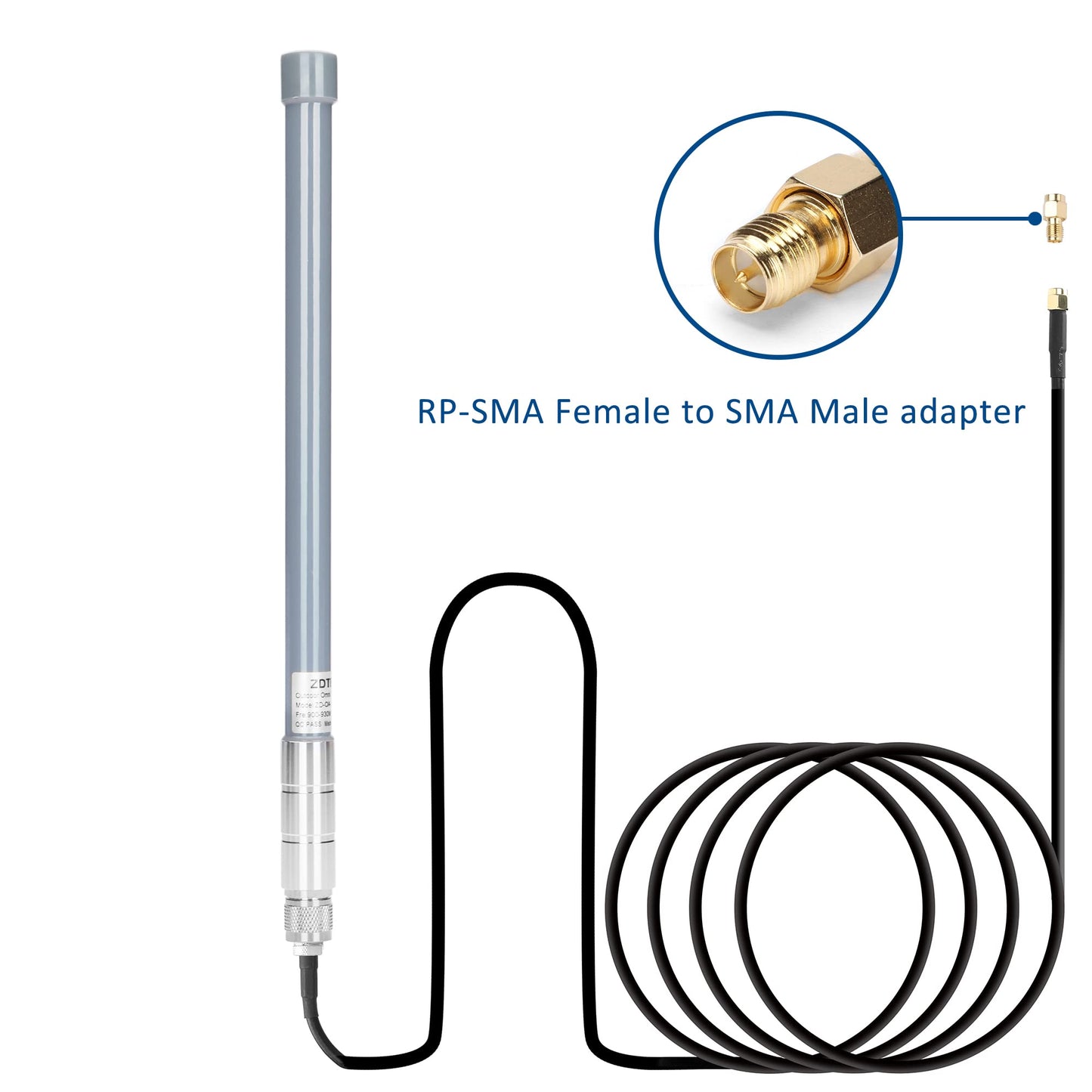 ZDTECH 915MHz LoRa Gateway Antenna Omni Directional Fiberglass Antenna Outdoor Indoor LoRawan Ant with 20 ft N Female to RP-SMA Male Extension Cable