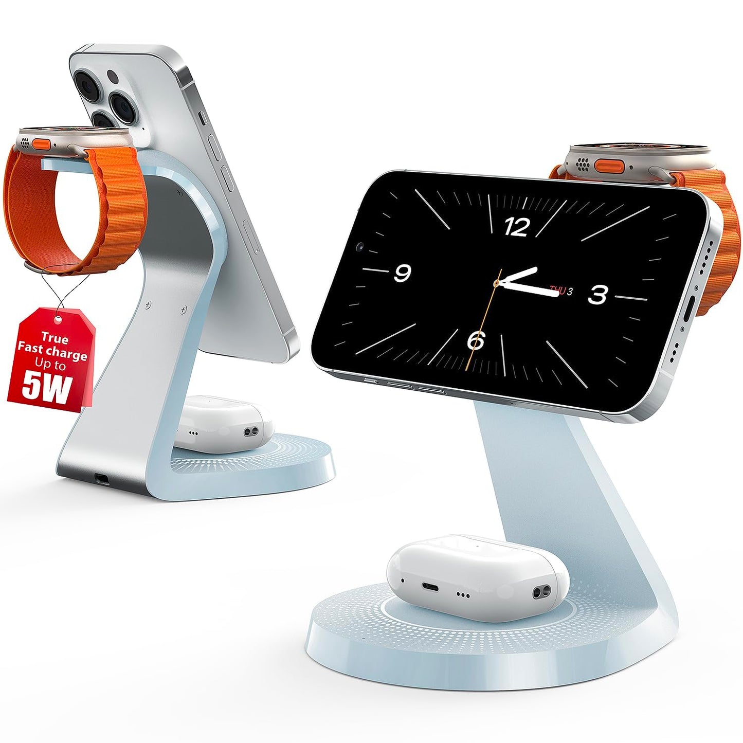 3 in 1 Charging Station for Apple Devices,Mag-Safe Charger Stand Fast Charging,Wireless Charger for iPhone 16/15/14/13/12 Series,& AirPods