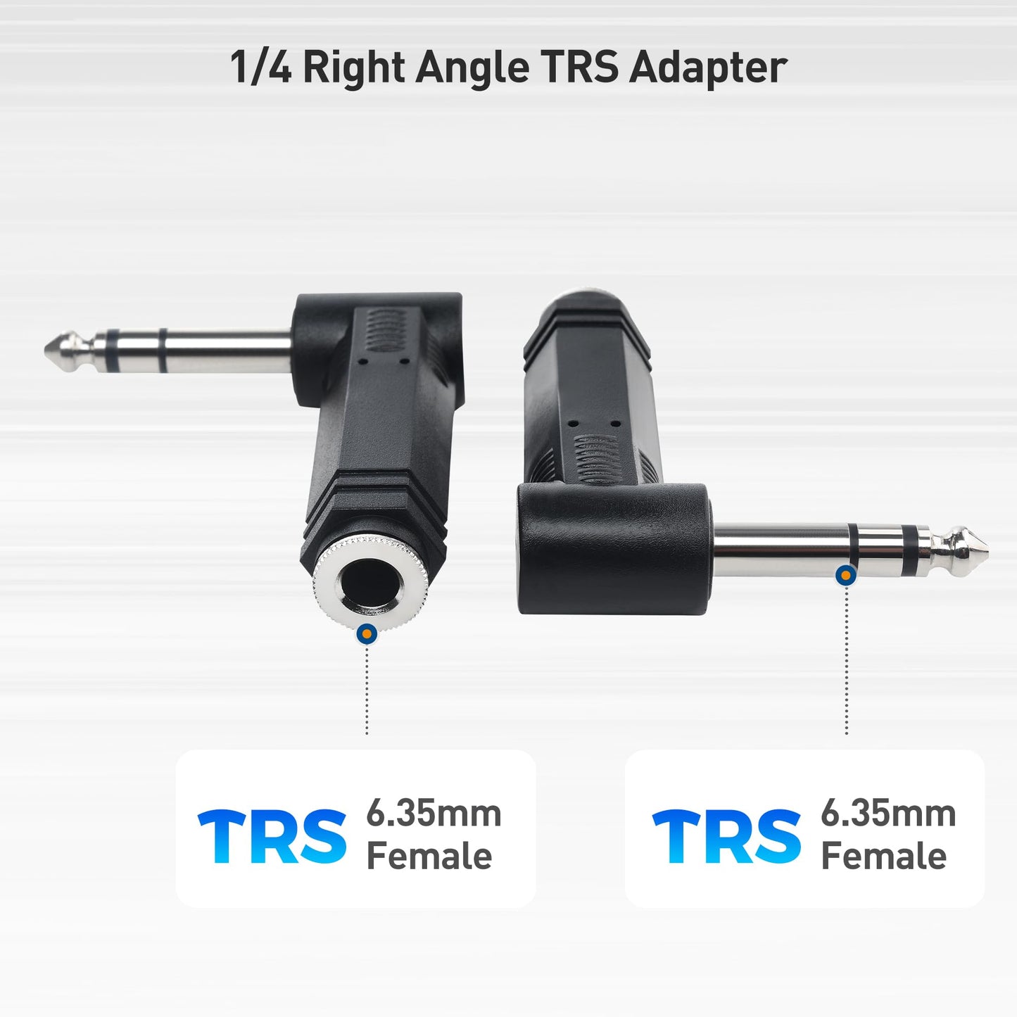 Cable Matters 2-Pack 1/4 Right Angle TRS Adapter - 6.35mm Right Angle Adapter, 1/4 TRS Audio Connector for Professional Audio Equipment