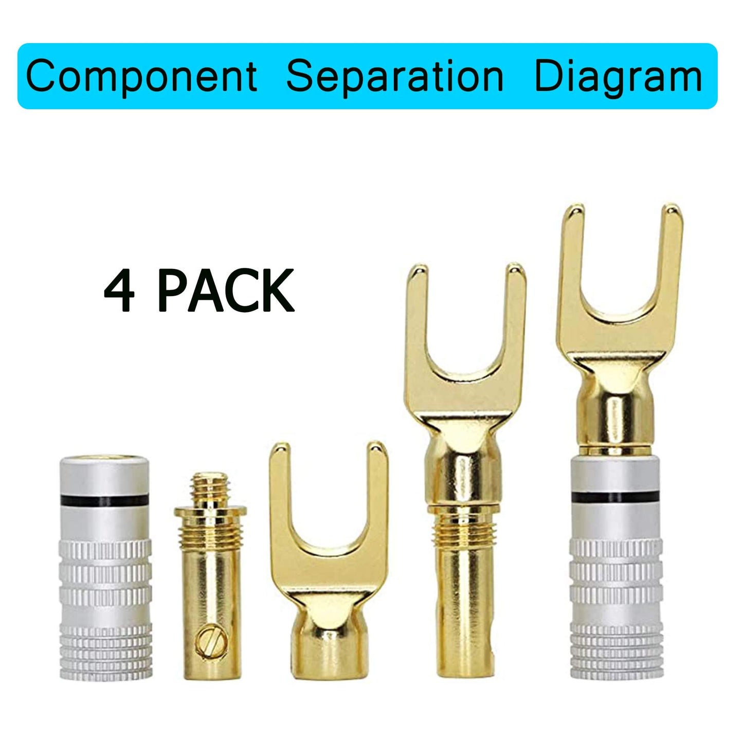 Y Spade Plug,Speaker Spade Connector, Fork Spade Plug 45 Degree for Speaker Wire, Plug Audio Jack Connector Pure Copper for Speaker Wire,Screw Locking