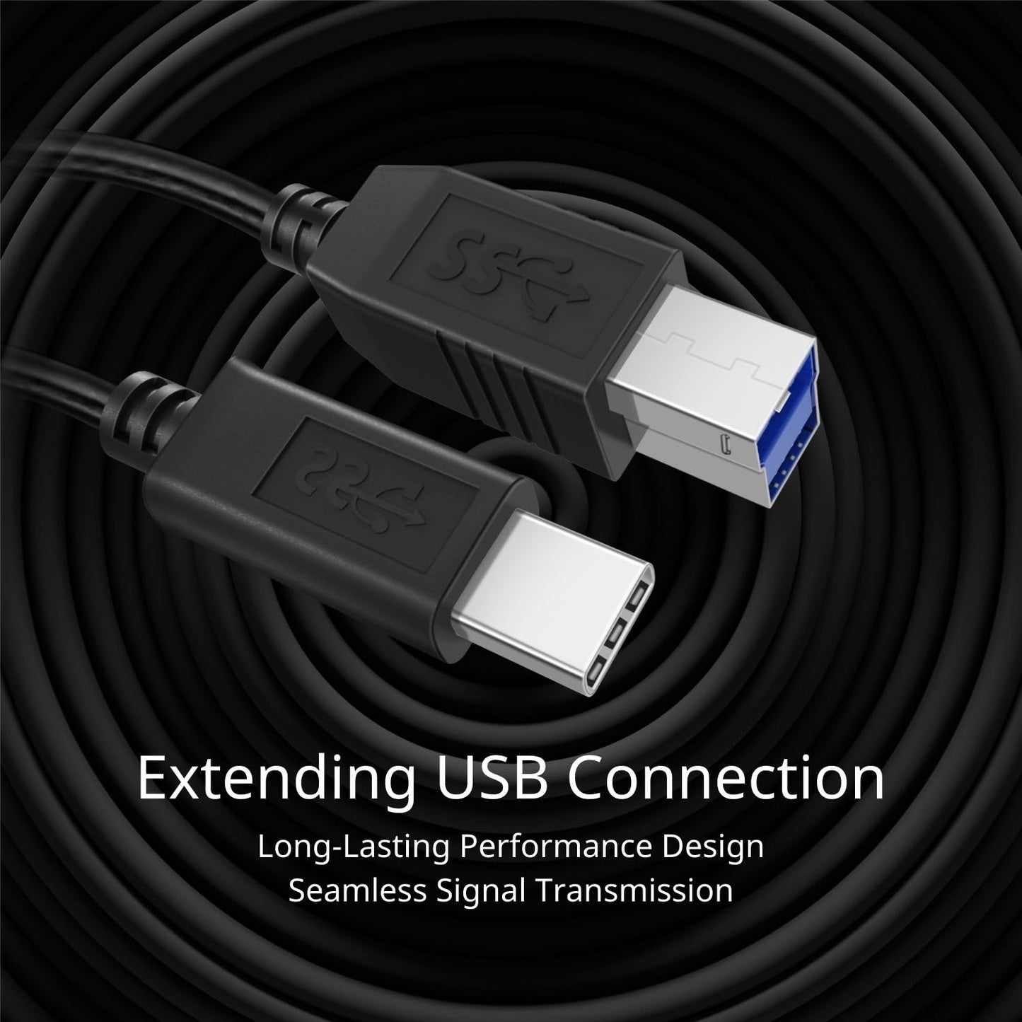 TNP USB Type C (USB-C) to Type B (USB-B) Cable (6FT) Black -Upstream SuperSpeed Standard USB 3.1 Male Port with Reversible Type C Connector Design