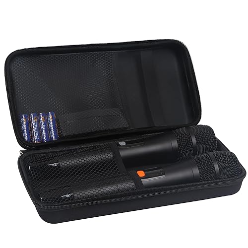 Kmise Microphone Case, Microphone Bag for 2 Wireless Microphones EVA Hard Dual Wireless Mic Storage Bag for Gigging and Travel(Case Only)