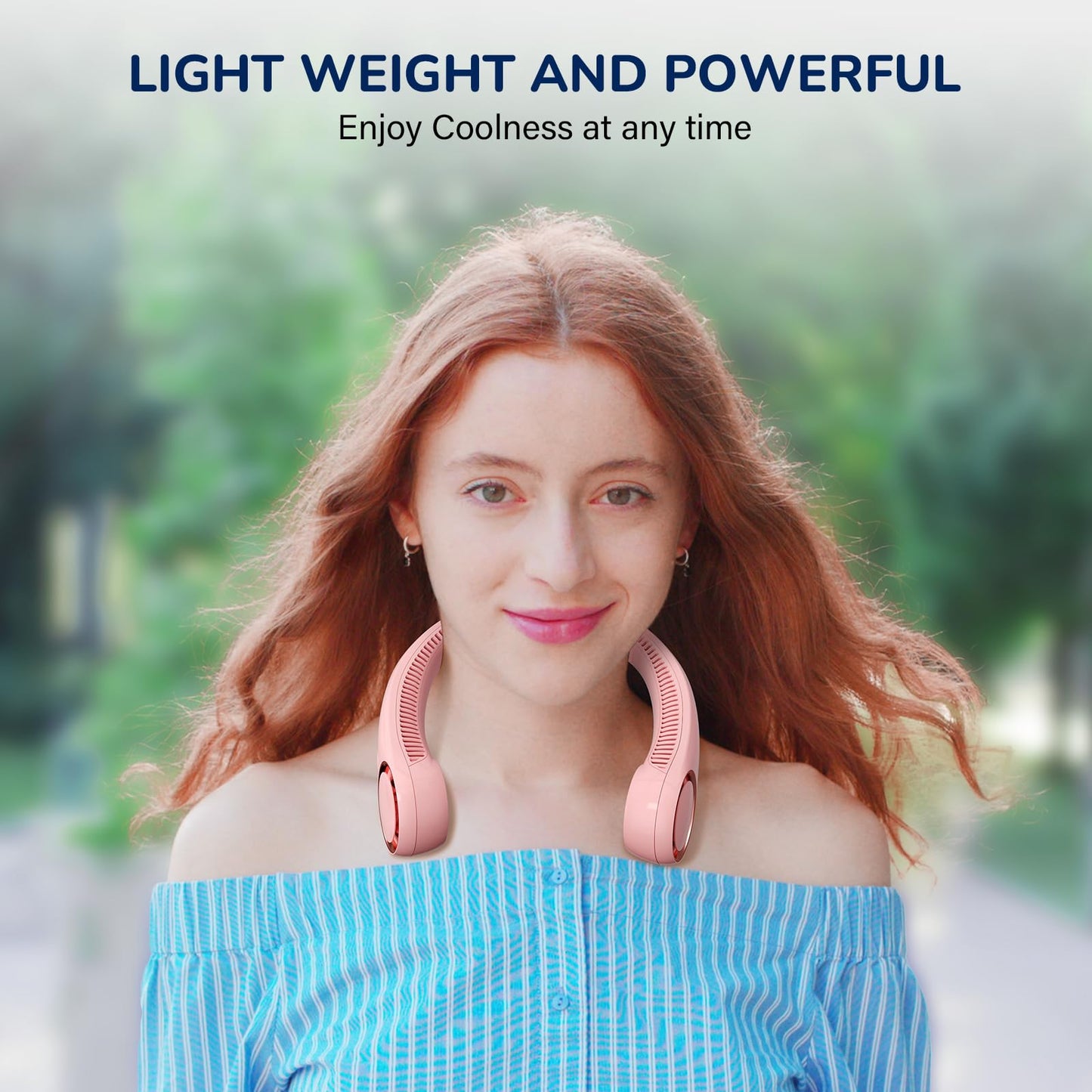 Morelax Neck Fan, USB Rechargeable Personal Fan, 3 Speeds Adjustable, Large air outlet Powerful Strong Wind, Adjustable, 360° Cooling, Super Quiet, No