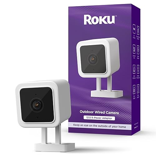 Roku Outdoor Camera for Home Security - IP65 Weather Resistant Wired Security Camera with 1080p HD Night Vision, Works with Alexa & Google, Motion