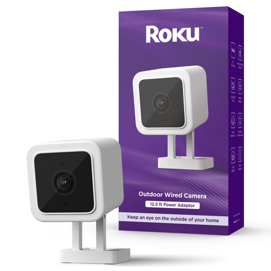 Roku Outdoor Camera for Home Security - IP65 Weather Resistant Wired Security Camera with 1080p HD Night Vision, Works with Alexa & Google, Motion