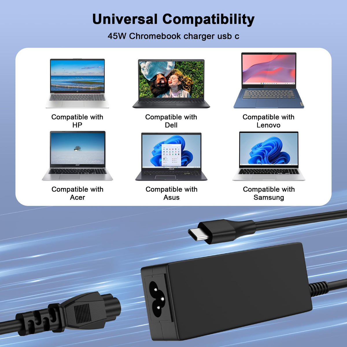 YEOTSMUT Chromebook Charger-45W USB-C Laptop Charger Compatible with HP