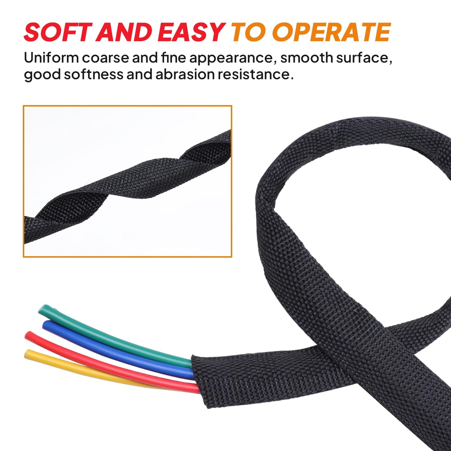 Black 2:1 Ratio Automotive Heat Shrink Braided Sleeving,Wear-Resistant Flat Woven Shrinkable Sleeve Fabric Car Cable Wires Hoses Protection
