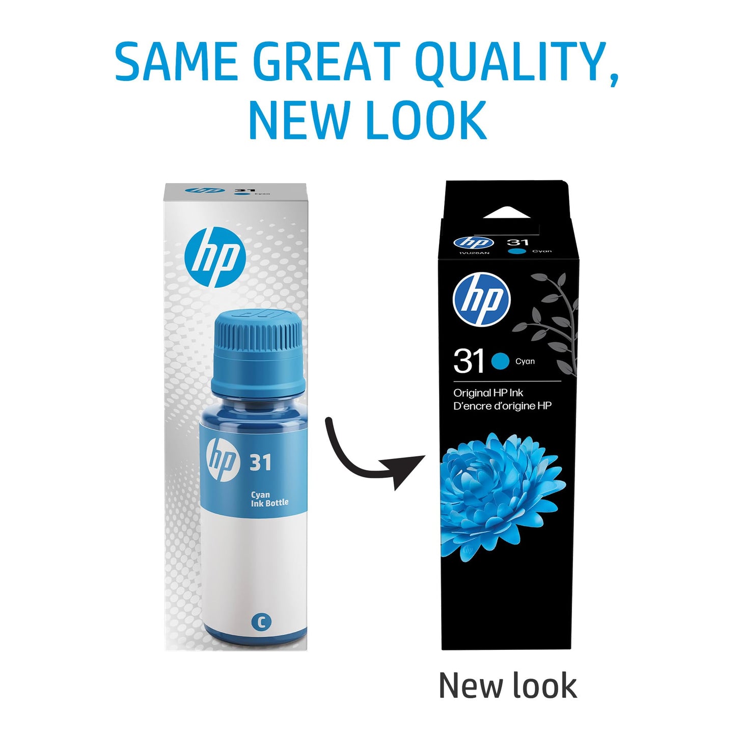 HP 31 | Ink Bottle | Cyan |Up to 8,000 Pages per Bottle|Works Smart Tank Plus 651 and Smart Tank Plus 551 | 1VU26AN | Packaging May Vary