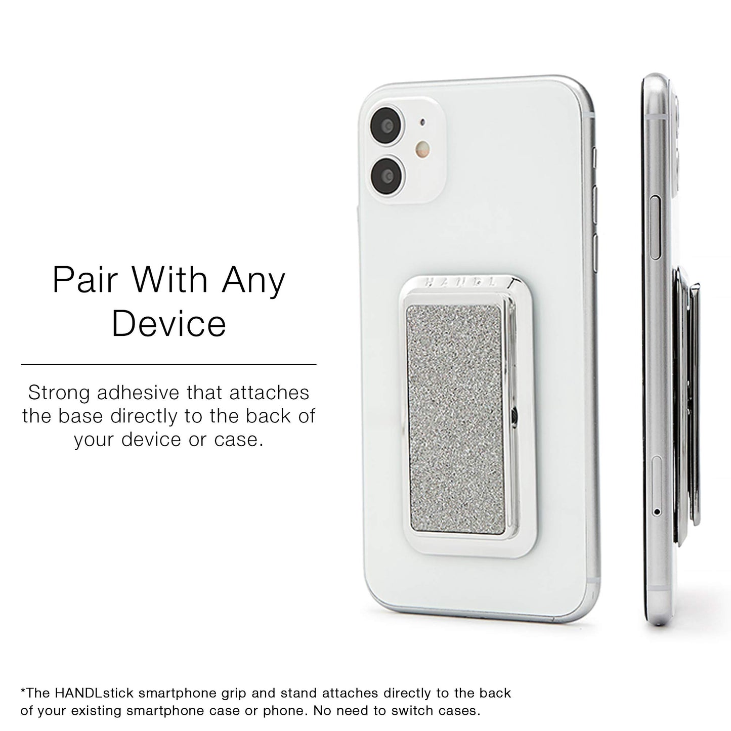 HANDL New York Silver Glitter HANDLstick Silver Glitter Grip and Stand for Smartphone