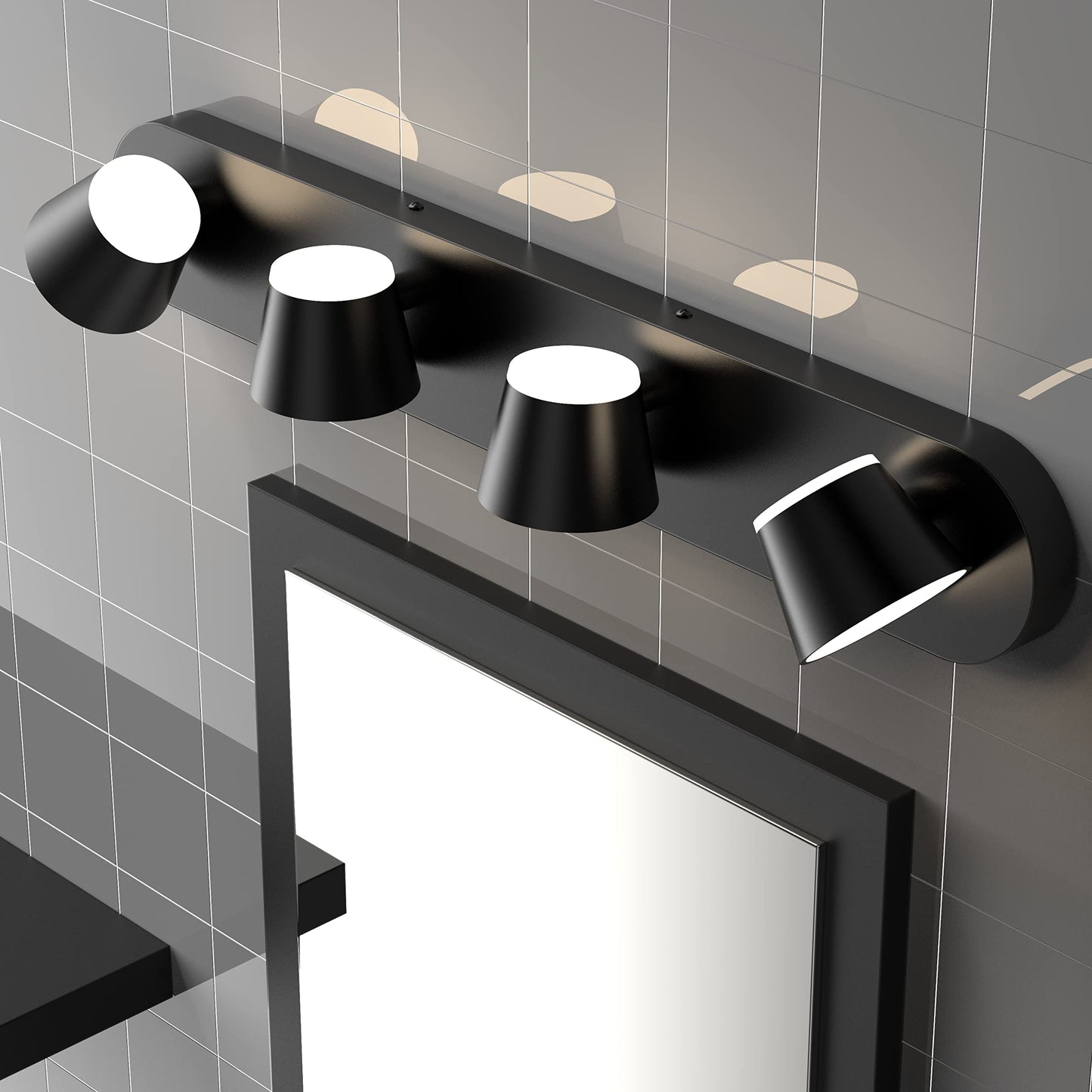 URSOLA 4 Light Bathroom Vanity Light, LED Black Wall Light Fixtures, Up and Down Rotatable Dimmable, 27 inch Bathroom Lighting Fixtures Over Mirror