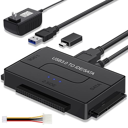 SATA IDE to USB 3.0 Adapter for 2.5/3.5 HDD/SSD Hard Drive Disk, Hard Drive Reader Ultra Recovery Conveter Cable Universal Data Transfer SATA to USB