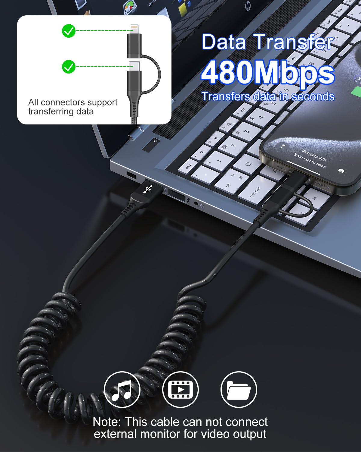 Coiled USB to USB C and Lightning Cable 2 in 1 - MFi iPhone 15/16 Car Charger Cord, 3A Fast Charging Cable for iPhone 16/15/14/13/12/X, Galaxy…