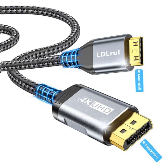 LDLrui DisplayPort to Mini HDMI Cable 5FT,UHD 3840P/4K@60Hz DP to Mini HDMI Uni-Directional Cord (Nylon - Bend Resistant) for Desktop, Laptop