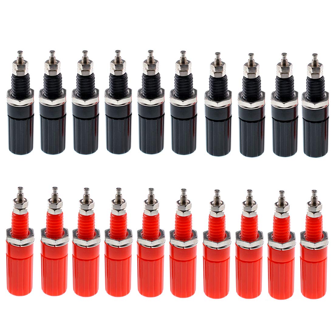 Oiyagai 20 Pack Binding Post Banana Plug Connectors, 4mm Panel Mount Jack Socket (10 Red + 10 Black), Speaker Amplifier Terminal for Audio, DIY