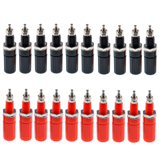 Oiyagai 20 Pack Binding Post Banana Plug Connectors, 4mm Panel Mount Jack Socket (10 Red + 10 Black), Speaker Amplifier Terminal for Audio, DIY