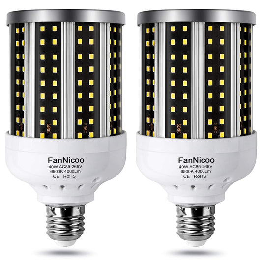 LED Corn Light Bulb 2 Pack 280W Equivalent Cool Bright Daylight White 40W 6500K 4000 Lumen E26/E27 Medium Base New Corn Shape 360°Beam Angle