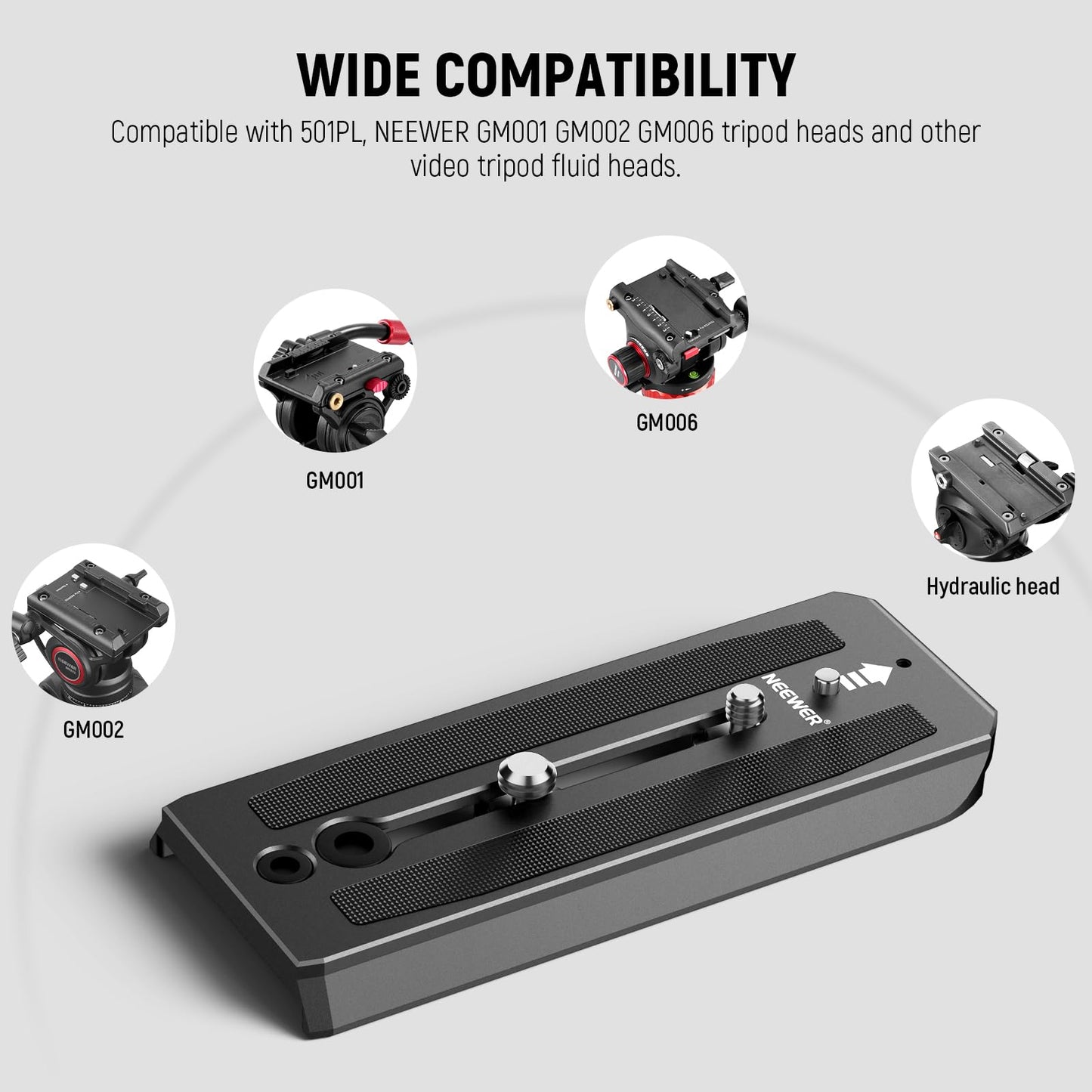 Neewer 501PL Tripod Fluid Head Quick Release Plate, Camera Mounting Plate with 1/4" and 3/8" Screws, Anti Off Pin for GM001 GM002 GM006 Fluid Heads