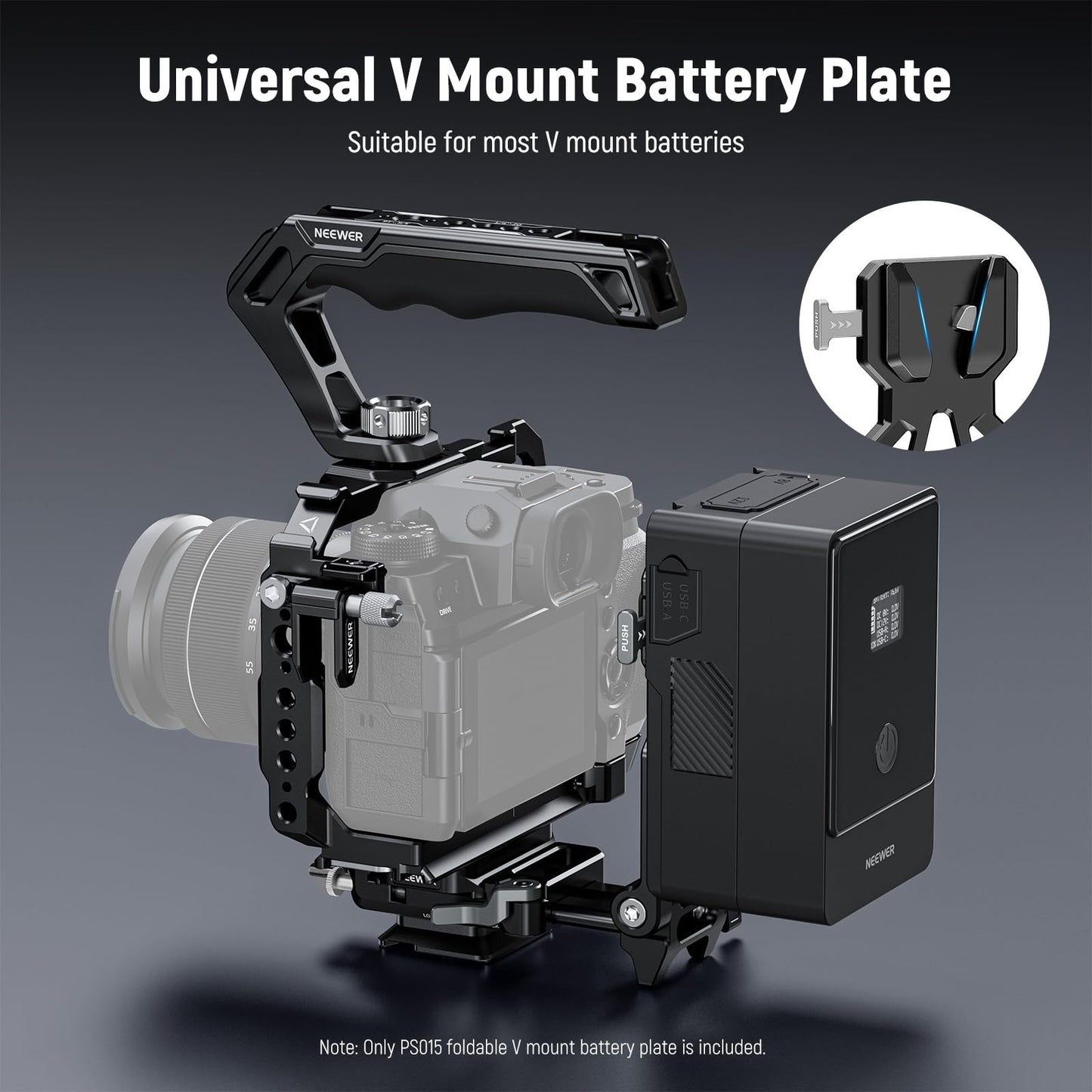 NEEWER Foldable Lightweight V Mount Battery Plate with Arca Type QR Plate Detachable Baseplate Compatible with SmallRig Camera Cage Video Rig DJI RS4