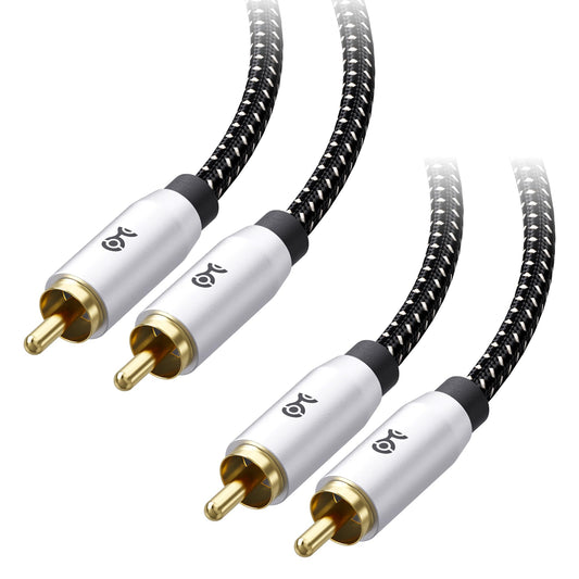 Cable Matters Braided 2-Pack Shielded Subwoofer Cable - 15ft / 4.6m, RCA Cord, Digital Coaxial Audio Cable for LFE Subwoofer, Home Theater Systems