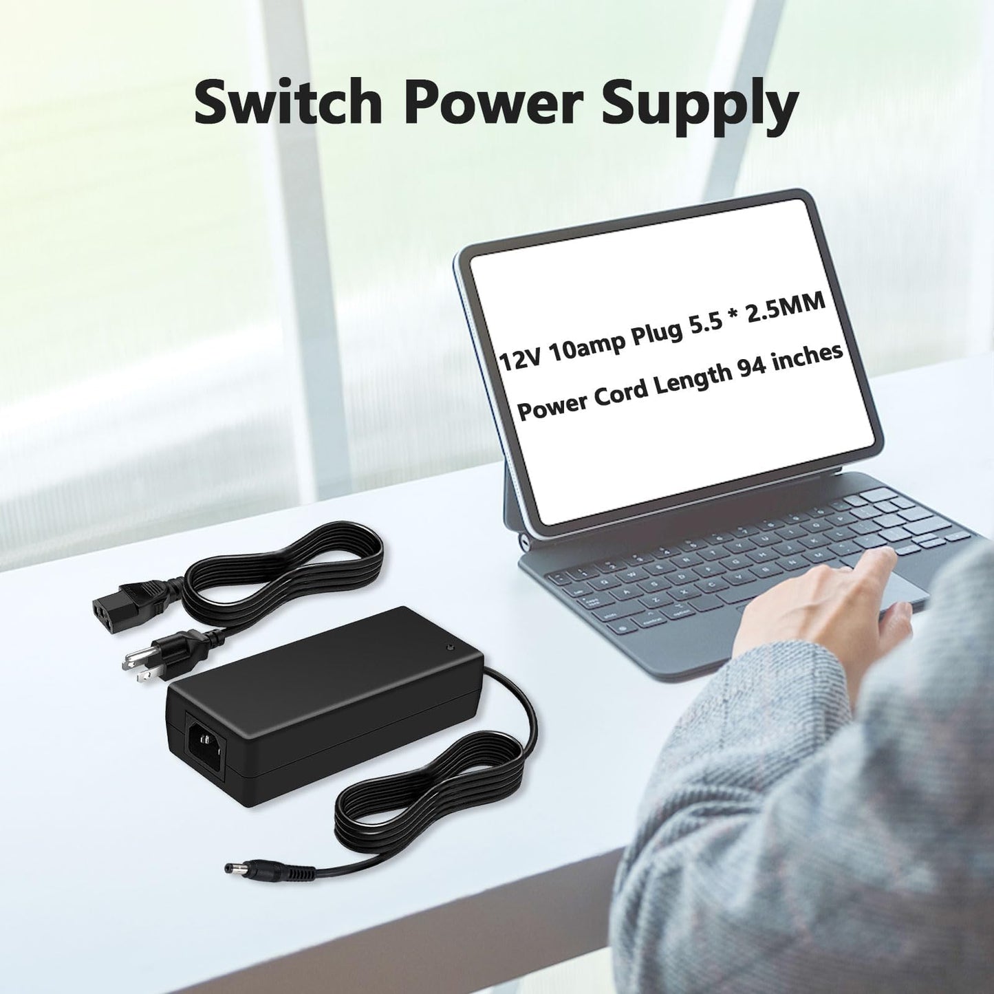 12V 10A Power Supply Adapter AC100-240V to DC12V10A Max120W Power Supply Adapter Converter with 5.5x2.1mm DC Output Jack for WS2815 WS2811 5050 3528…