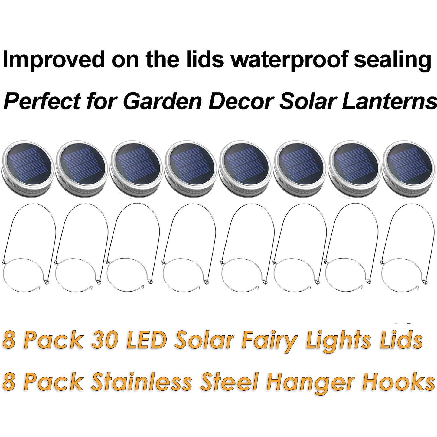Mason Jar Solar Lantern Lights, 8 Pack 30 LED Bulbs Fairy Star Firefly Solar Lids Jar Lights,8 Hangers Included(No Jars),for Outdoor Home Garden Patio