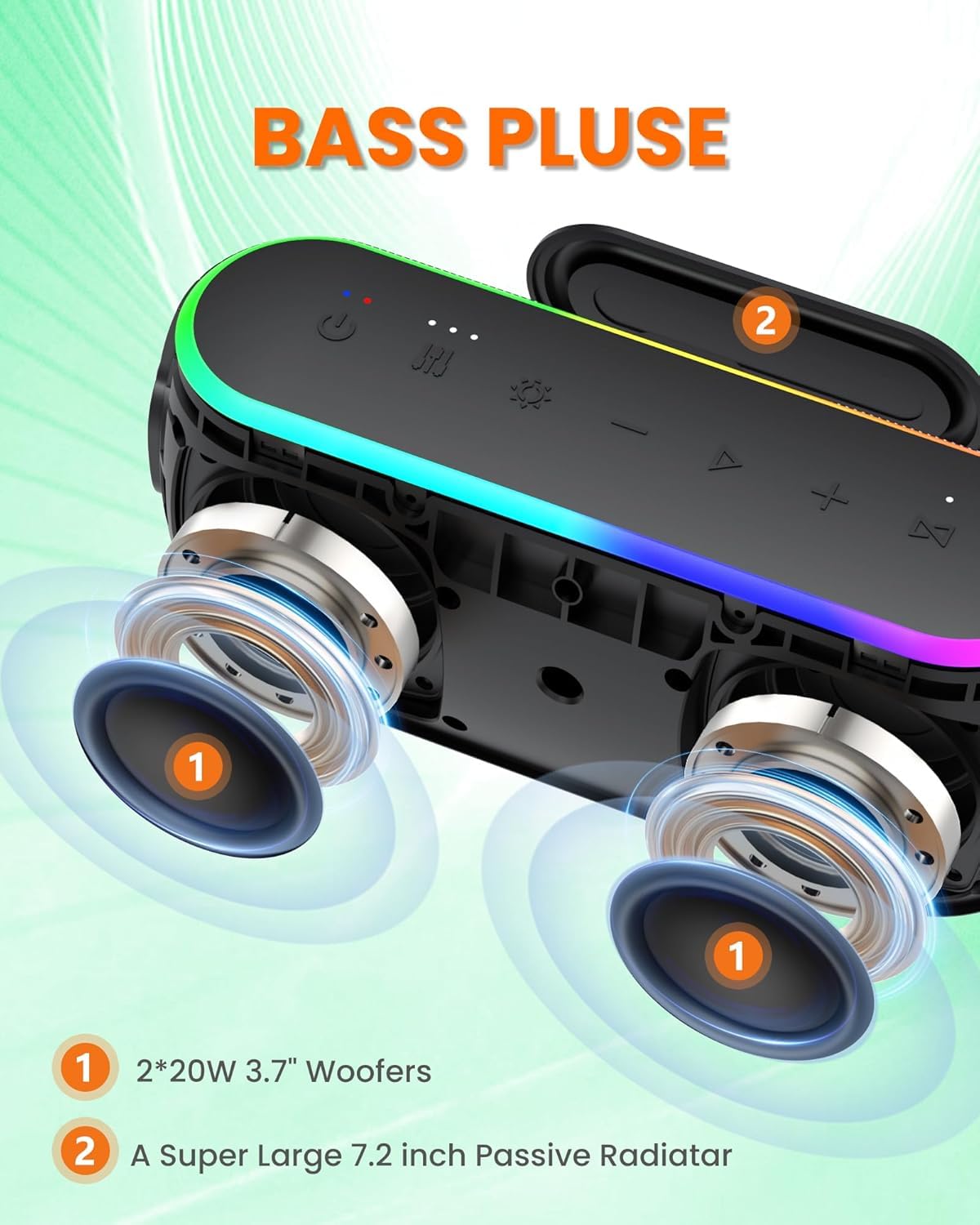 ZICOROOP Bluetooth Speaker, Portable Wireless Speakers with Hooks, 40W Deep Bass EQ, IPX6 Waterproof, Bluetooth 5.3 TWS, RGB Lights, 15H Playtime