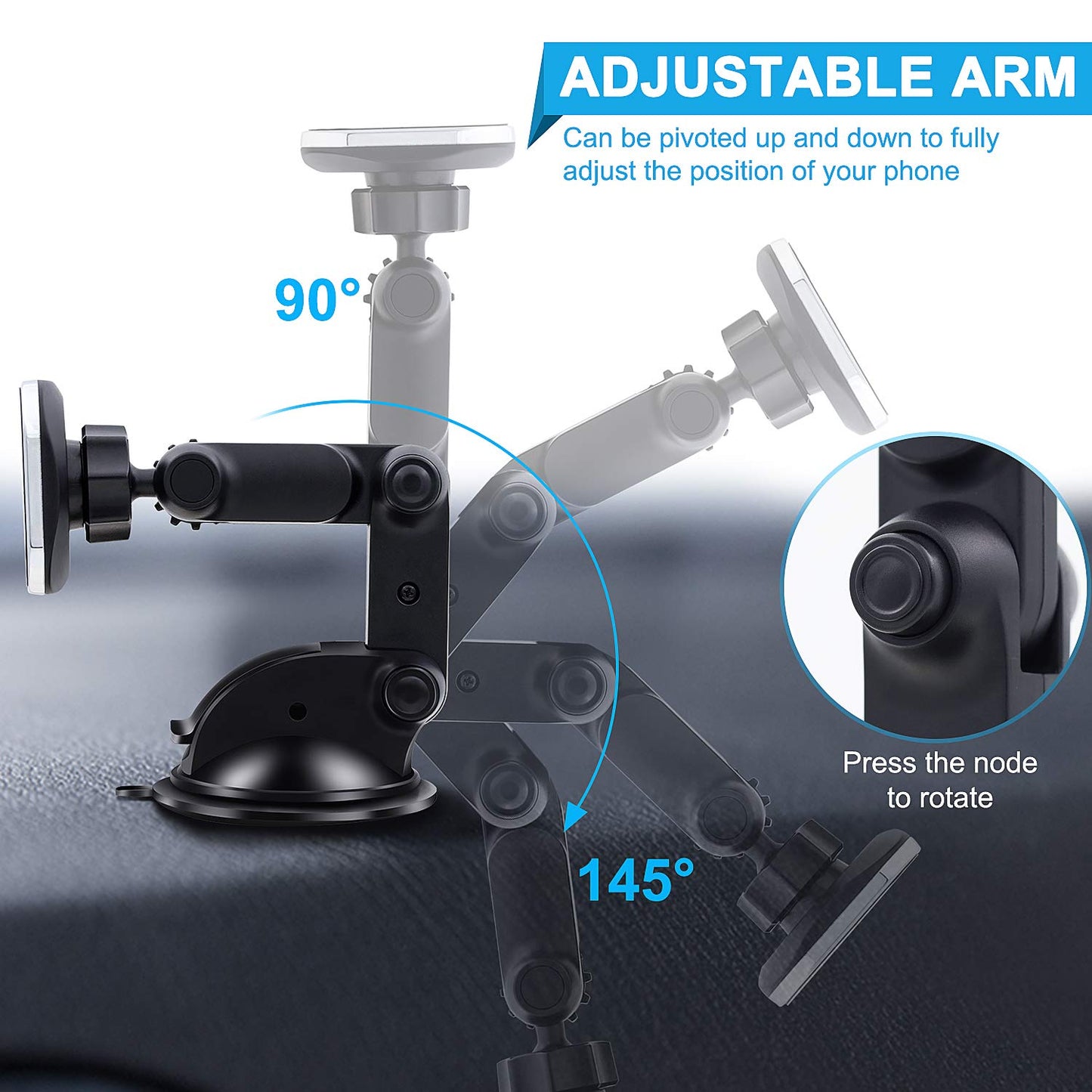 Magnetic Phone Car Mount, Universal Dashboard Windshield Car Phone Mount Holder with Upgraded 3.2" Suction Cup,8 Strong Magnets Compatible with iPhone