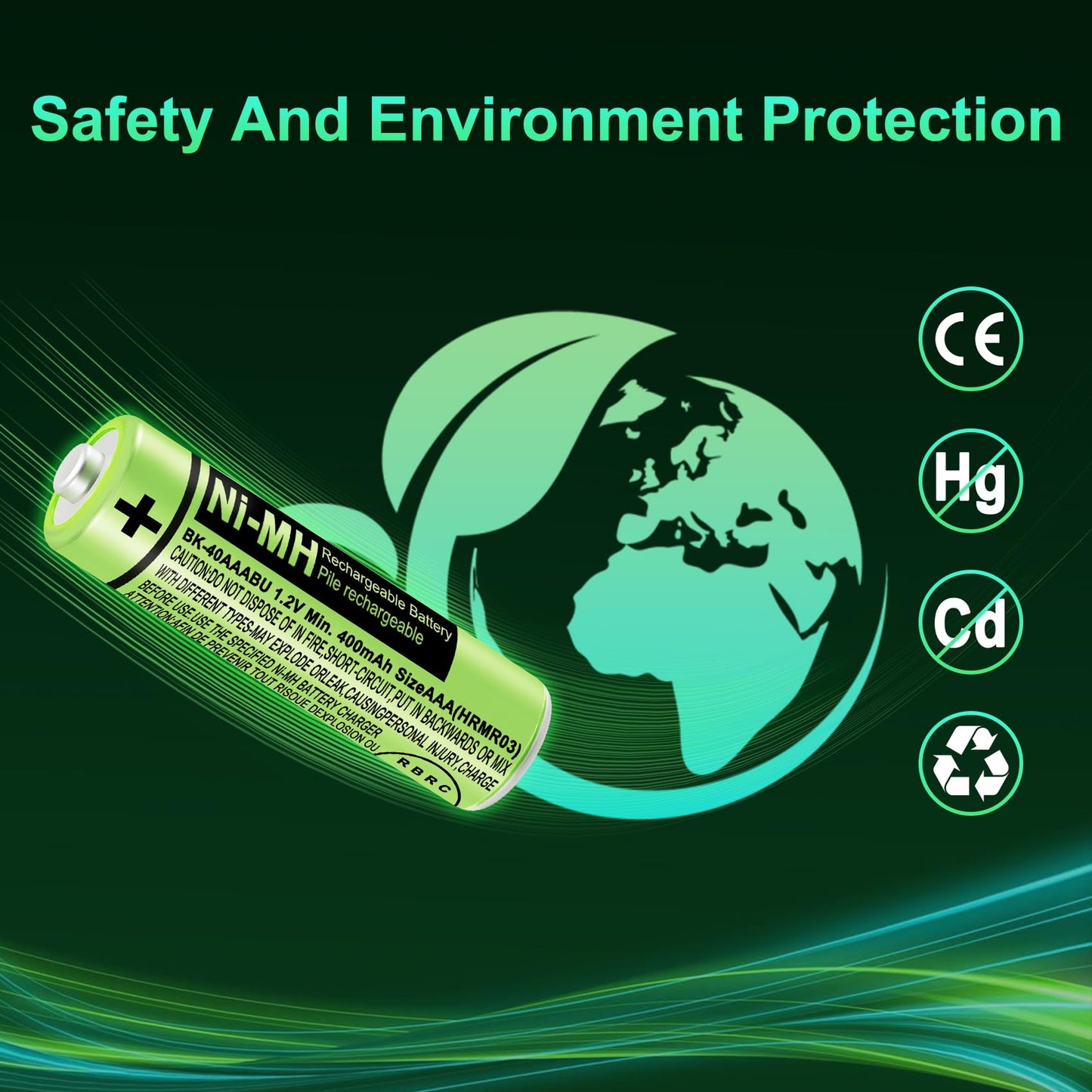 pingju NI-MH AAA Rechargeable Battery 1.2V 400mah 4-Pack AAA Batteries for Panasonic Cordless Phones, Remote Controls, Electronics