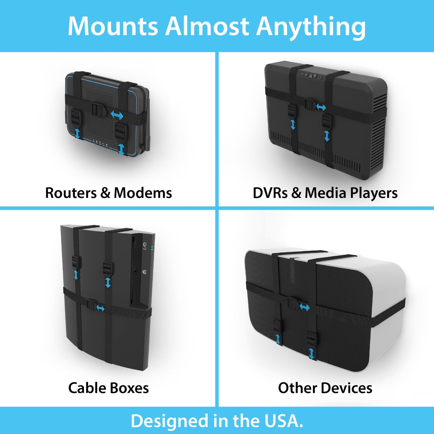 TotalMount Universal Mount for Electronics - Adjustable and Secure Wall Mount for Your Cable Box, Router, Modem, Wi-Fi Devices, DVR, and More