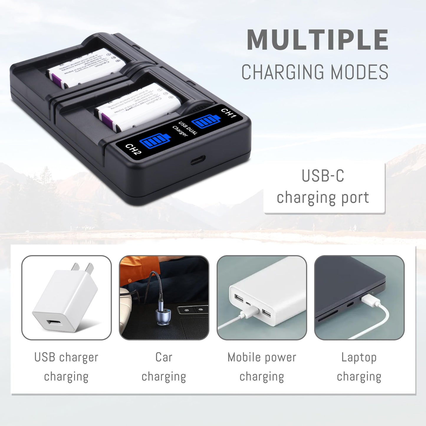 NP-BY1 Battery with Dual-Channel Charger Compatible for Sony NP BY1 EN-EL11 Li-60B DLi-78 DB-L70 DB-80, for Sony Action Mini HDR-AZ1, for Nikon