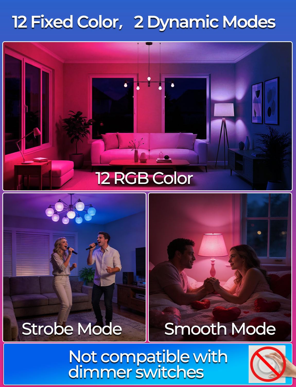 ILC Color Changing LED Light Bulb, A15 40W Equivalent, 5000K Daylight White, 450LM 5W E26 Screw Base RGBW, Mood Light Bulb - RGB 12 Color Choices