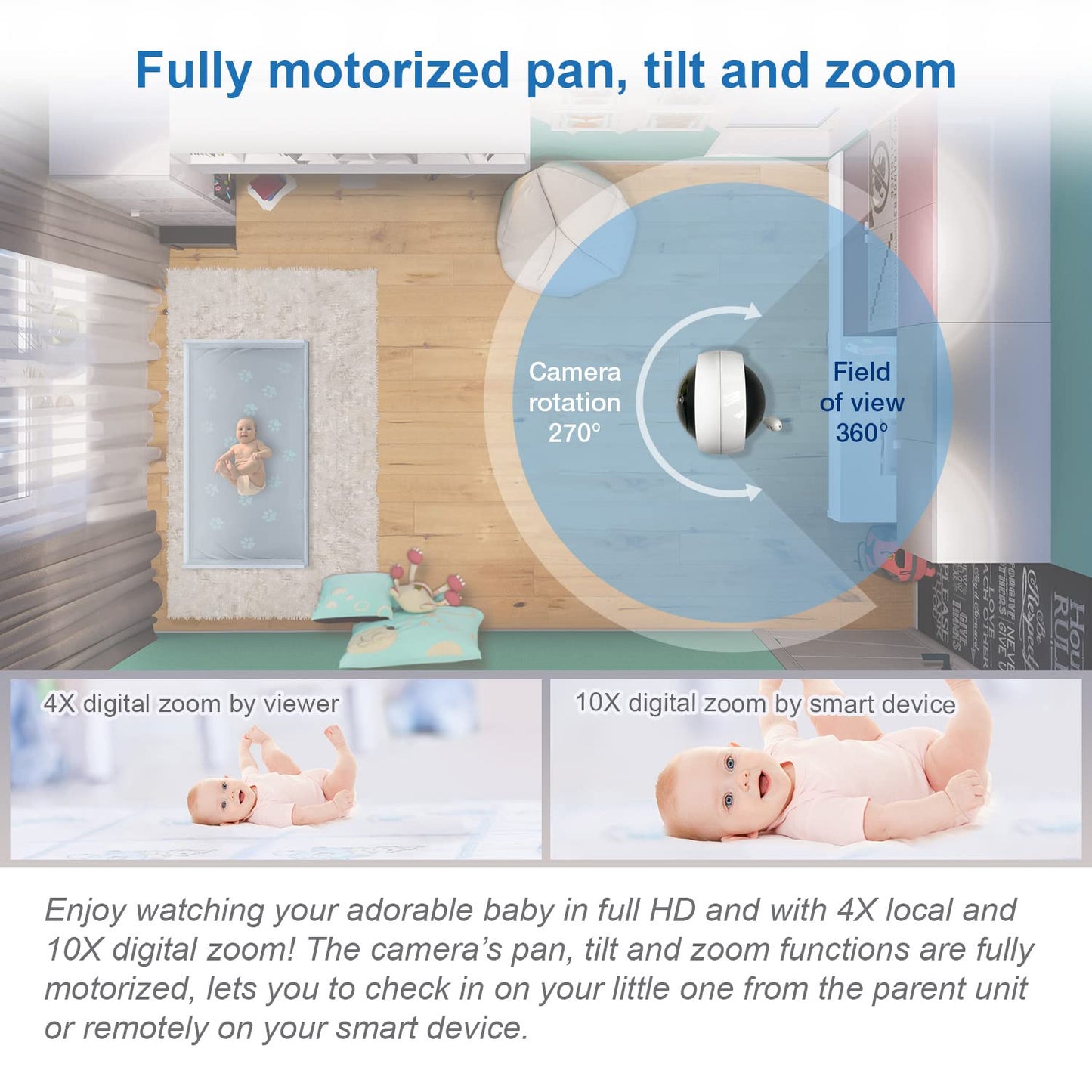 VTech RM7764-2HD Smart WiFi Baby Monitor with 2 Cameras, 1080p HD Video, 360° Pan & Tilt, 10x Zoom, 7" HD Parent Unit, Night Vision, Soothing Sounds